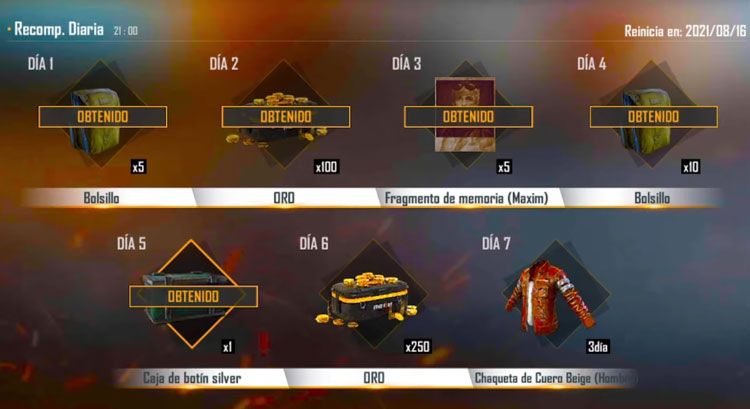 daily rewards in free fire to get gold